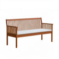 Trzyosobowa ławka z litego drewna akacjowego brązowa z białą poduszką 150 x 59 x 90 cm