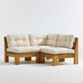 Narożna sofa 2-osobowa z litego drewna sosnowego, naturalny brąz/beżowy, 160 x 80 x 70 cm