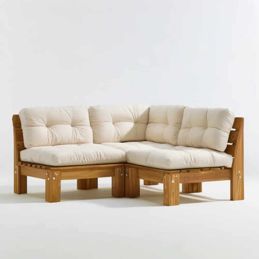 Narożna sofa 2-osobowa z litego drewna sosnowego, naturalny brąz/beżowy, 160 x 80 x 70 cm