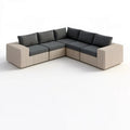 Narożna sofa ogrodowa modułowa z technorattanu PE, 5-osobowa, beżowo-grafitowa, 280 × 220 × 70 cm