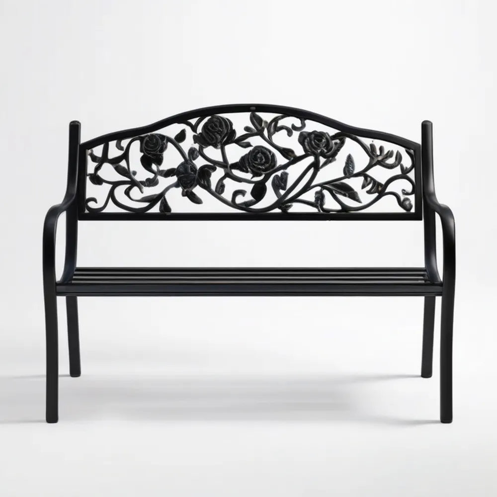 Czarna dwuosobowa ławka ogrodowa z odlewanego aluminium 122 x 60 x 90 cm