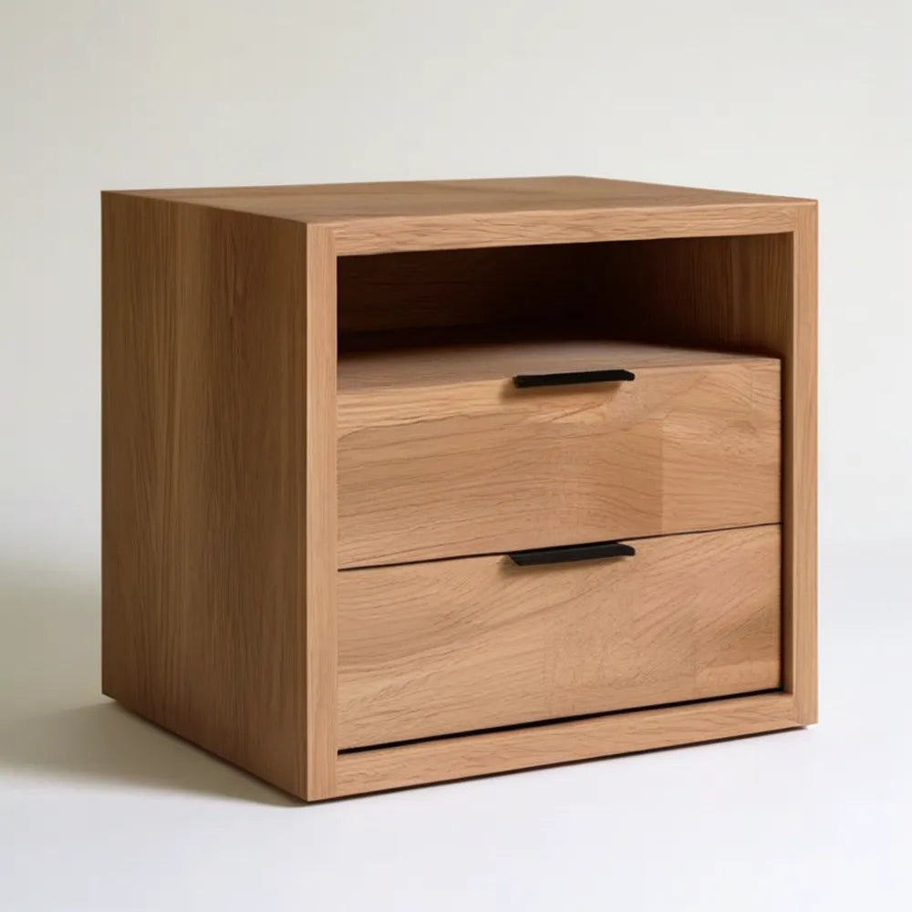 Dębowa szafka nocna naturalna 50 x 40 x 55 cm z 2 szufladami i otwartą wnęką